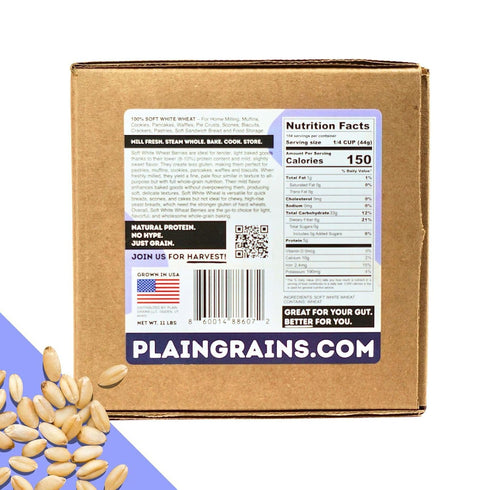 11 LB 9% PlainGrains. The Natural Way | Dry Soft White Wheat Berries | Protein by Volume | Uncooked, Unground, Whole