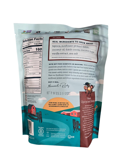 Generic 16 oz. Seven Sundays Sunflower Cereal, bag, Real Cocoa, gluten free, non-gmo, sweetened with coconut sugar