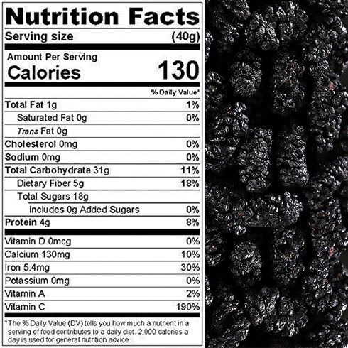Mulberries, Packed 1 lb. (16 oz.) "FRESH" Dried Black - No sugar added, Delicious, Quality, Vegan, User Friendly