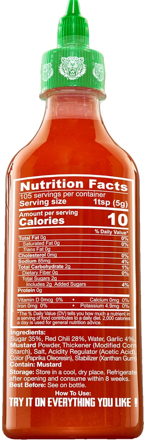 Crying Thaiger 18.5 (Pack 1) Sriracha Mustard Chili Sauce in Squeeze Bottle Ounce, Vegan, Gluten Free, Non-GMO, from