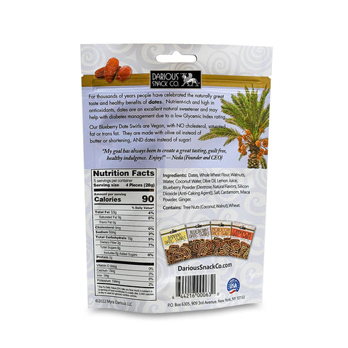 6 Pack 6 oz Darious Snack Co VEGAN and PALEO Blueberry Date Swirls for Delicious BreakFast, Slightly Sweet and Savory
