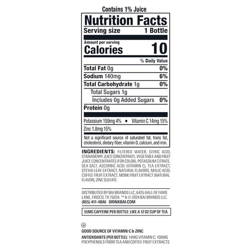 18 Pack 12 Bai Antioxidant Infused Water Beverage, Simbu Strawberry, Fluid Ounce Bottle
