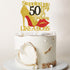 INNORU Gold Red Glitter Stepping into 50 Cake Topper, 50th Birthday Cake Decor for Happy Birthday Party