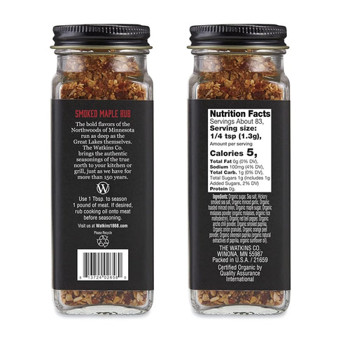Watkins Organic Grilling Smoked Maple Rub, Non-GMO, Kosher, 3.8 Oz, 1-Pack