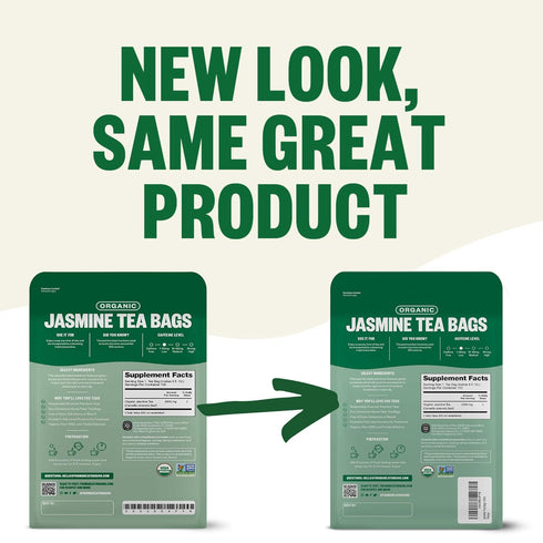 FGO Organic Jasmine Green Tea - 100 Count Eco-Conscious Tea Bags, Resealable Bag