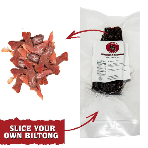 1lb (2 8oz Biltong Depot Original Beef Biltong Slab x Slabs) | Air-Dried Beef Jerky Snack | High Protein | Zero Sugar |
