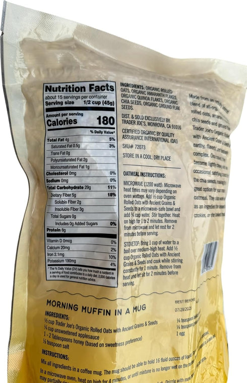 Generic (24 oz) Trader Joe's Organic Rolled Oats with Ancient Grains and Seeds, Gluten Free