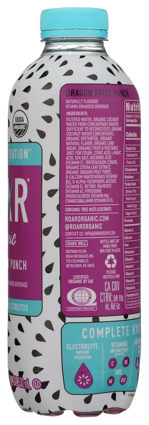 18 Oz Roar, Organic Drink Hydration Dragon Fruit Punch, Fl