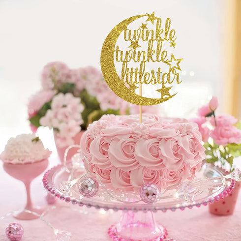 Gold Glitter Twinkle Twinkle Little Star Cake Topper for Baby Shower, Gender Reveal, Birthday Party Decorations