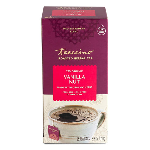 Teeccino Vanilla Nut Herbal Tea, 25 Tea Bags, Rich & Roasted, Caffeine Free & Prebiotic