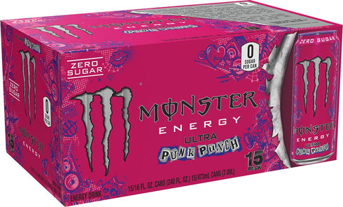 16 (Pack 15) Monster Energy Ultra Punk Punch, Sugar Free Energy Drink, Ounce