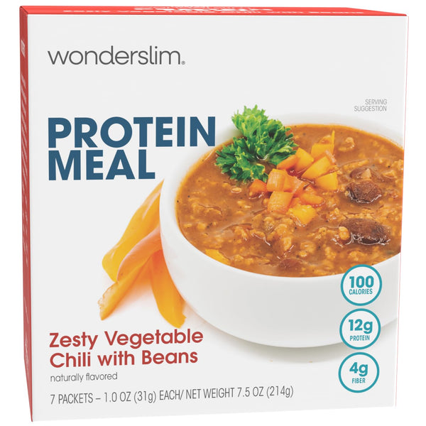 WonderSlim Protein Meal, Zesty Vegetable Chili w/Beans, 12g Protein, 4g Fiber, Gluten