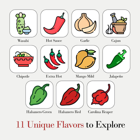 11 Pack Set Set Bottle Hot Sauce Variety Spice with Habanero, Chipotle, Garlic Sauce & More Gourmet Sauces for Tasting