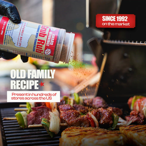 2 Pack 13 oz GRUB RUB BBQ Seasonings and Rubs, Bold Flavor for any cut Steak Seasoning, BBQ Blend Tenderizes Naturally