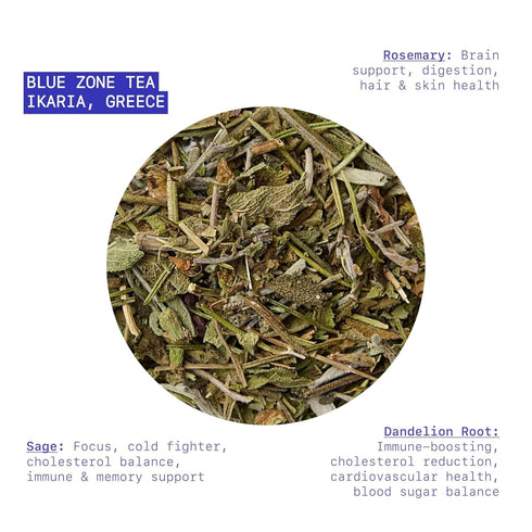 100% 50G (1.8 OZ) (30 IKARIA Tea | Blue Zone Herbal Tea for Longevity | Sage, Dandelion, Rosemary | ORGANIC
