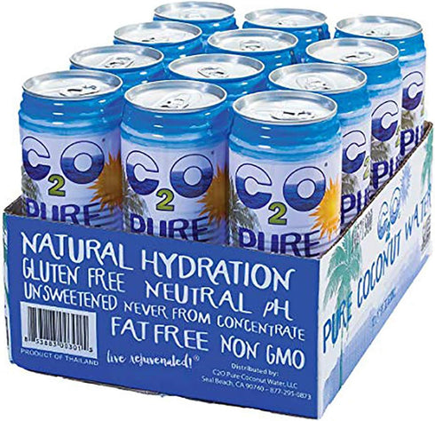 C2O 17.5 OZ (Pack 12) Pure Coconut Water | Plant Based | Non-GMO | No Added Sugar | Essential Electrolytes | FL