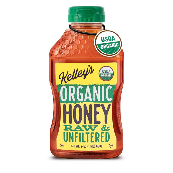 Kelley's 100% Organic Raw & Unfiltered Honey, USDA Certified, 24 Oz All