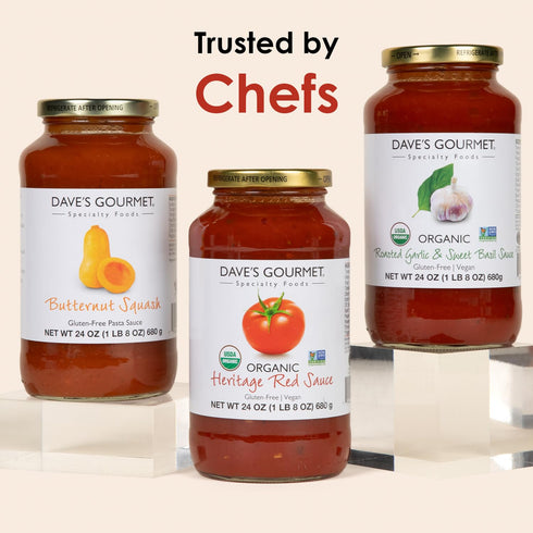 24 oz (Pack 3 Dave's Gourmet Organic Roasted Garlic & Sweet Basil Pasta Sauce, of Jars) - Vegan & Gluten-Free Pasta
