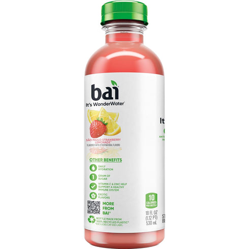 18 12 Pack Bai Antioxidant Infused Water Beverage, So Paulo Strawberry Lemonade, with Vitamin C and No Artificial