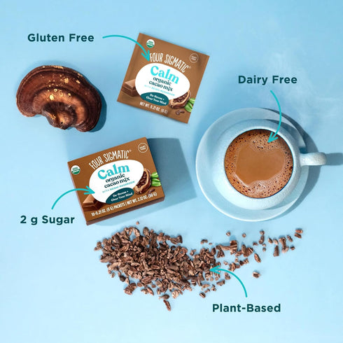 10 Count Four Sigmatic Calm Mushroom Cacao Mix | Organic Instant Cacao with Organic Reishi Mushroom Powder | Supports
