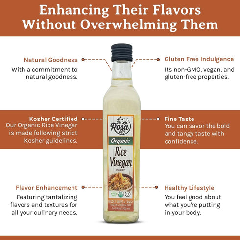5% 16.9 Oz (Pack 1) De La Rosa Organic Rice Vinegar Acidity, Kosher, Great for Cooking, Sushi, Salad and more |
