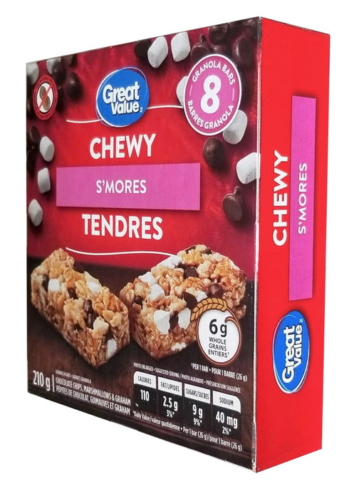 Great Value 8 210g/7.35 oz. Chewy S'mores Granola Bars, Bars, Box (Imported from Canada)