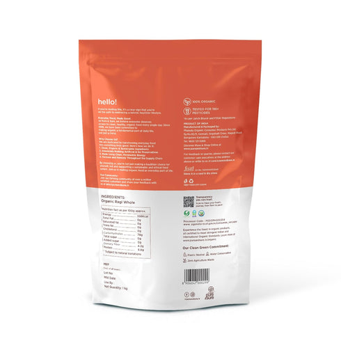 1kg Pure & Sure Organic Ragi Flour | Organic Gluten Free Flour | Vegan Flour, Non-GMO, No Preservative, No Trans Fats |