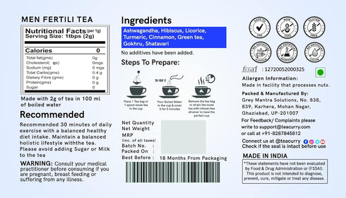 (1 Pack, 30 Teacurry Men Fertility Tea Month Tea Bags) - Fertility Tea for Men, Natural Herbal Tea to Support