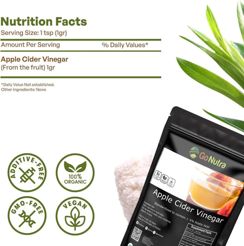 8oz. 5% Go Nutra Apple Cider Vinegar Powder Organic Natural ACV Acetic Acid Apple Cider Powder for Cooking, Skincare