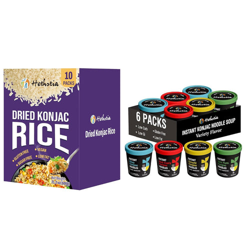 Hethstia Dried Konjac Rice & Konjac Noodle Soup Bundle Dried Shirataki Rice