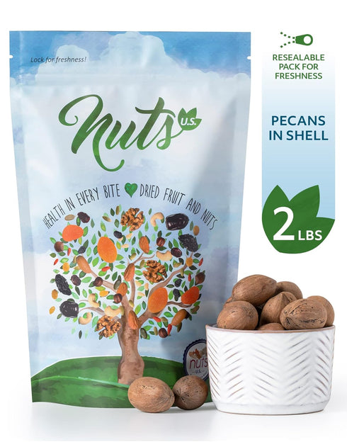 Packed (2 LBS) NUTS U.S. - Pecans In shell | Whole, Raw and Unsalted | No Added Flavor or Color | Fresh Buttery Taste