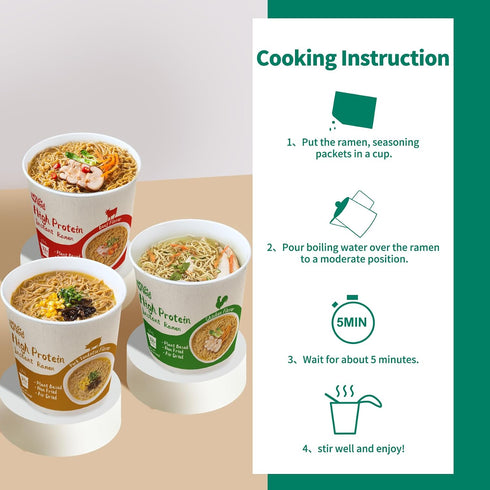 (32g) 6 Packs VOLO VERO High Protein Instant Ramen Soup Cup Variety Flavor (Chicken, Spicy Beef, Pork Tonkotsu)