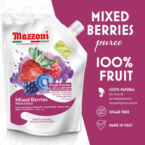 100% 2.2 lbs (35.2 oz) Mazzoni - Mixed Berry Juice Puree, Pure Forest Berries (Strawberry, Blueberry, Raspberry), Just