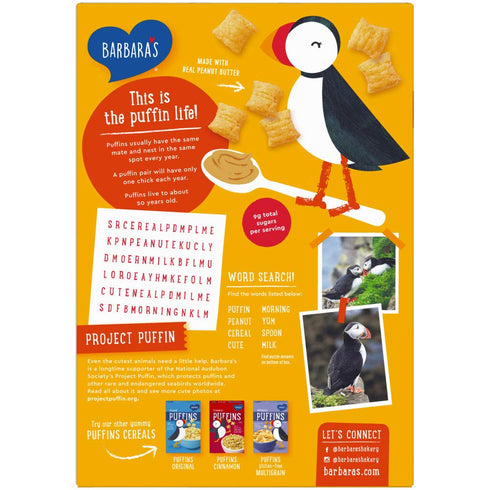 11 oz (Pack 1) Barbara's Puffins Peanut Butter Cereal, Vegan, Kosher, Non-GMO Project Verified, Box