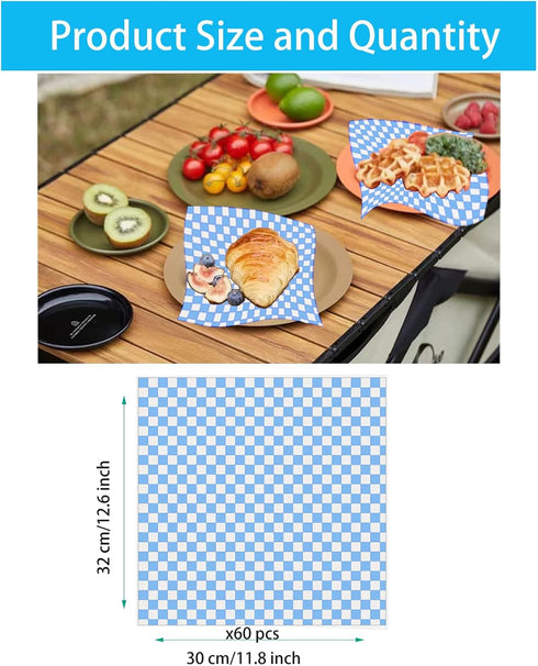 SUCCEFORT 120 12x12 Inch, Pieces Wax Paper Sheets Food Basket Liners Checkered Wax Deli Paper Sheet for Bread