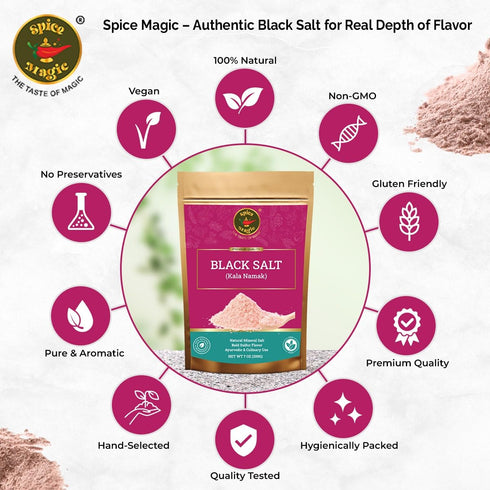 7 oz (200 Spice Magic Black Salt (Kala Namak) Authentic Indian Mineral Salt | Unique Tangy, Egg-Like Flavor Seasoning