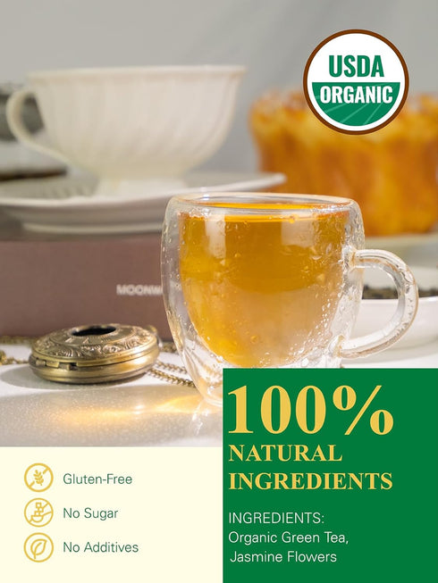 16 GLDNT Organic Jasmine Green Tea, Organic Jasmine Green Tea Loose leaf with Delightful Aroma, Delicate and smooth