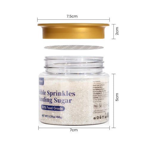 150g Edible White Sanding Sprinkles, White Sugar Rim Crystals Sprinkles for Cocktails Decorating, Cake, Cupcake