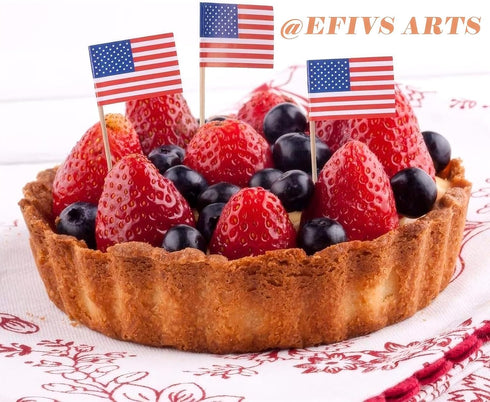 100 Pcs 4th of July American Toothpick Flag Toppers for Cake Decorations - Patriotic Cupcake Picks