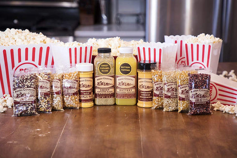 Country 8-4 Set Amish Popcorn | Ounce Variety Gift with Buttery Topping, Sweet Caramel Glaze, Ballpark Salt & Cheddar