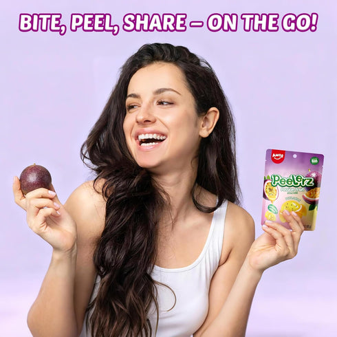 85 Pack AMOS Peelerz Passion Fruit g Tropical Snack, Pre-Peeled Style Passion Fruit Candy,Fruity Flavor & Peelable