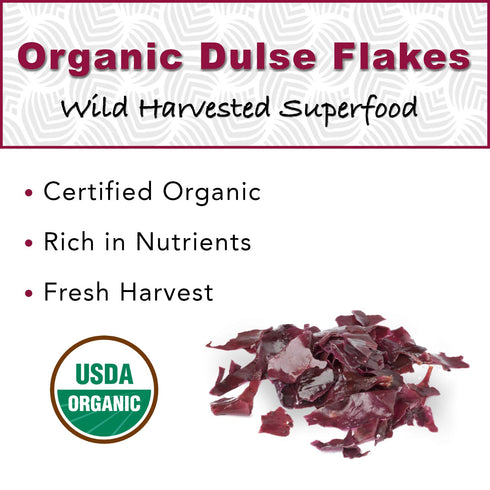 Organic Dulse Flakes - Sun Dried, Wild Crafted North Atlantic Dulse - Palmaria Palmata (4 oz)
