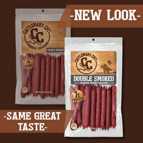 12 Cattleman's Cut Double Smoked Sausages Meat Sticks, Premium Protein Snacks, Keto Friendly, Gluten Free, Carnivore