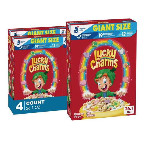 General Mills Lucky Charms 4-Pack of Giant Size Gluten-Free Kids Breakfast Cereal with Marshmallows