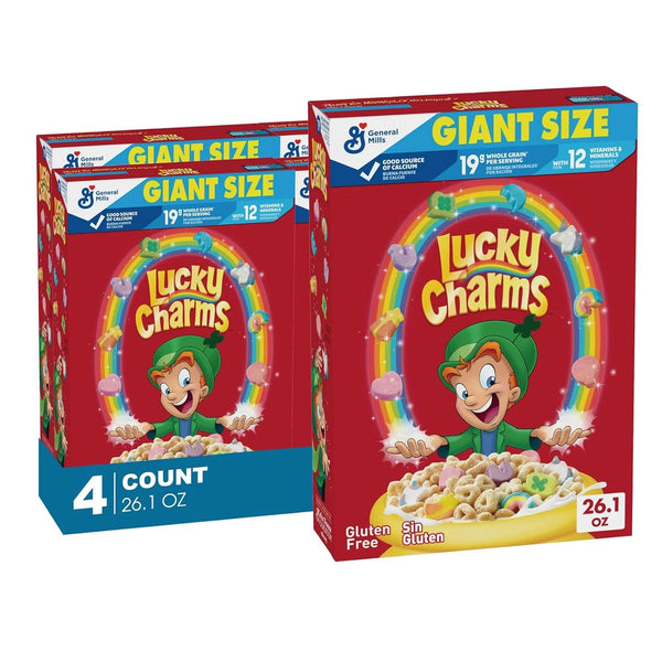 General Mills Lucky Charms 4-Pack of Giant Size Gluten-Free Kids Breakfast Cereal with Marshmallows