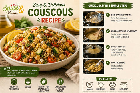 5 lb Medium Pre-cooked Couscous | Container | Durum Wheat Semolina | Quick Cooking Grain for Salads | Side Dishes |