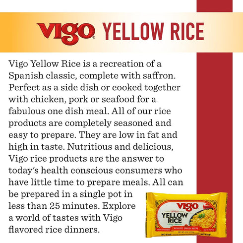 8oz Pack 12) Vigo Authentic Saffron Yellow Rice, Low Fat, (Yellow Rice