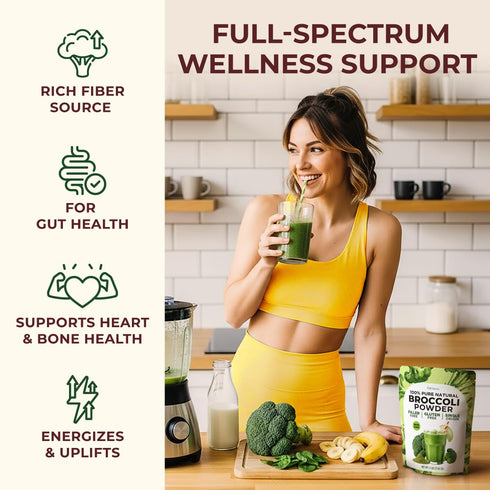 1.1 lb (17.64 oz), 62 Gya Tea Co Broccoli Powder Servings, Microgreens Superfood Powder Rich In Fiber & Sulforaphane