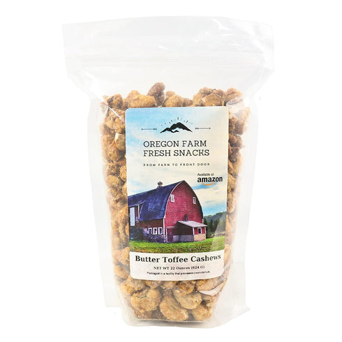 Packs (22oz) Oregon Farm Fresh Snacks Butter Toffee Cashews Butter Toffee Coated Cashew Nuts Delicious and Sweet Nut