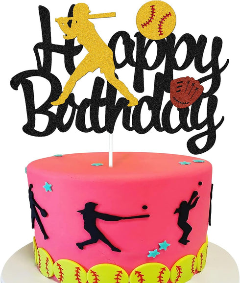 Softball Cake Topper, Baseball Cake Topper for Girl Boy Birthday Party, Girl's Softball Pitcher Cake Decor